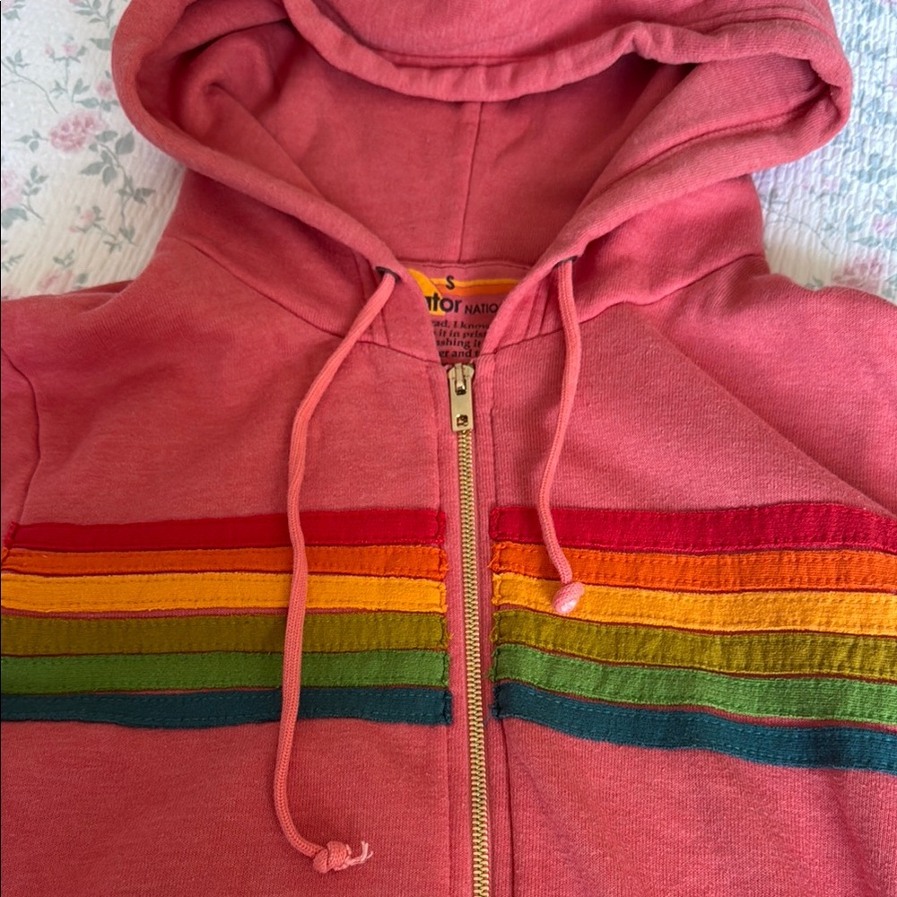 Aviator Nation Pink Hoodie with Rainbow Stripes - Picture 2 of 5